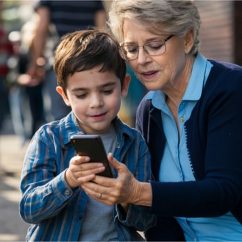 an old woman and a child